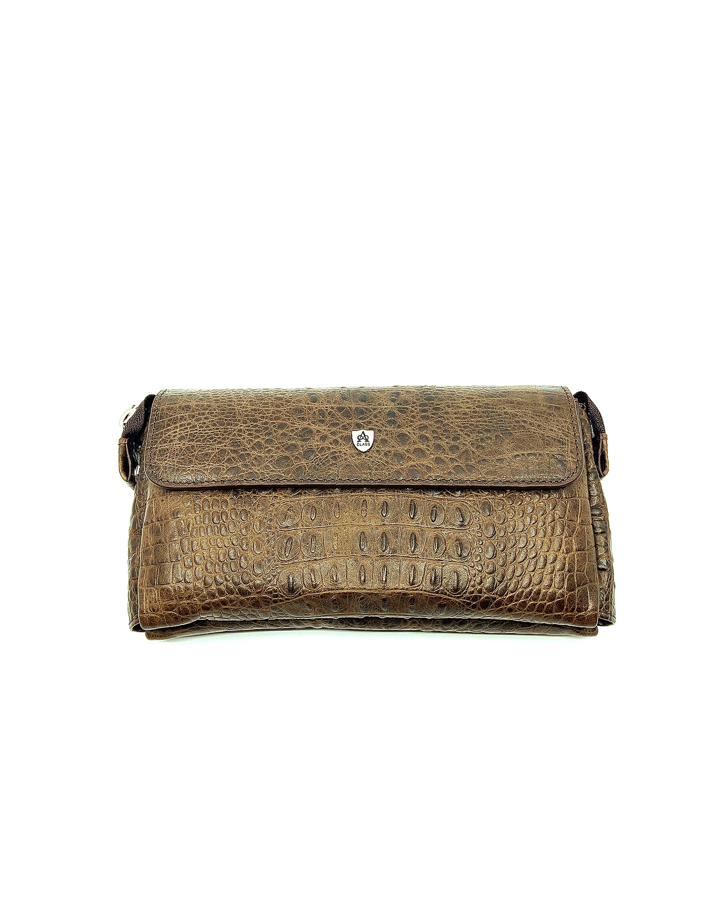 Коричневая кожаная сумка A Class под крокодиловую кожу